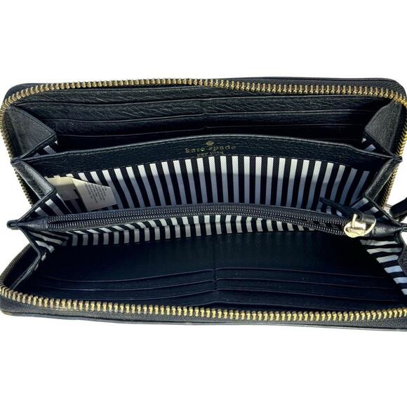 Vtg KATE SPADE New York Black Genuine Pebbled Leather Zip Around Wallet Clutch - Picture 8 of 12